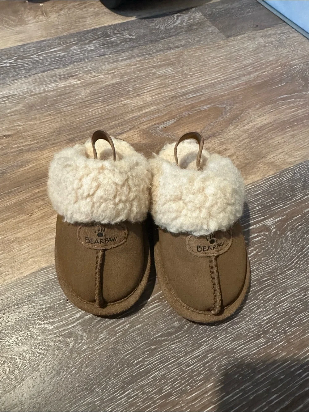 BearPaw Kids Brown Slipper Booties with Cream Sherpa Cuff